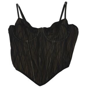 Black Mesh Babydoll Corset Womens Size L Boning Hook Eye Fairy Grunge Whimsigoth